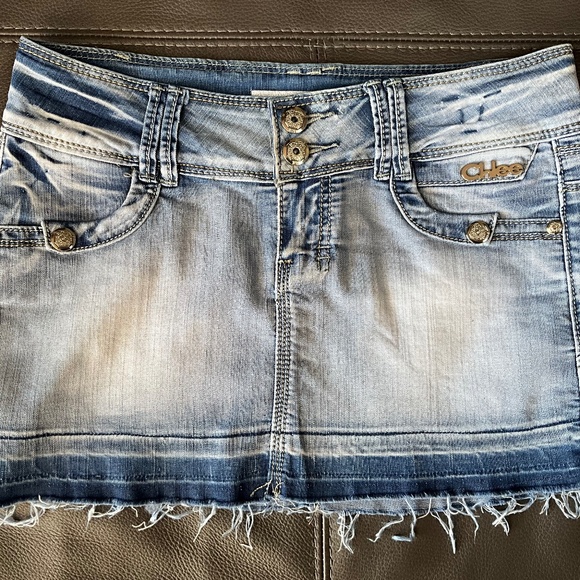 GOURD Jeans Y2K Denim Micro Mini Skirt Fringe Hippie Boho Distressed Blue 28 M - Picture 2 of 9